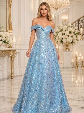 Sparkle Prom 72261 Magic Blue Sequin Ball Gown Size 8 NWOT Cinderella